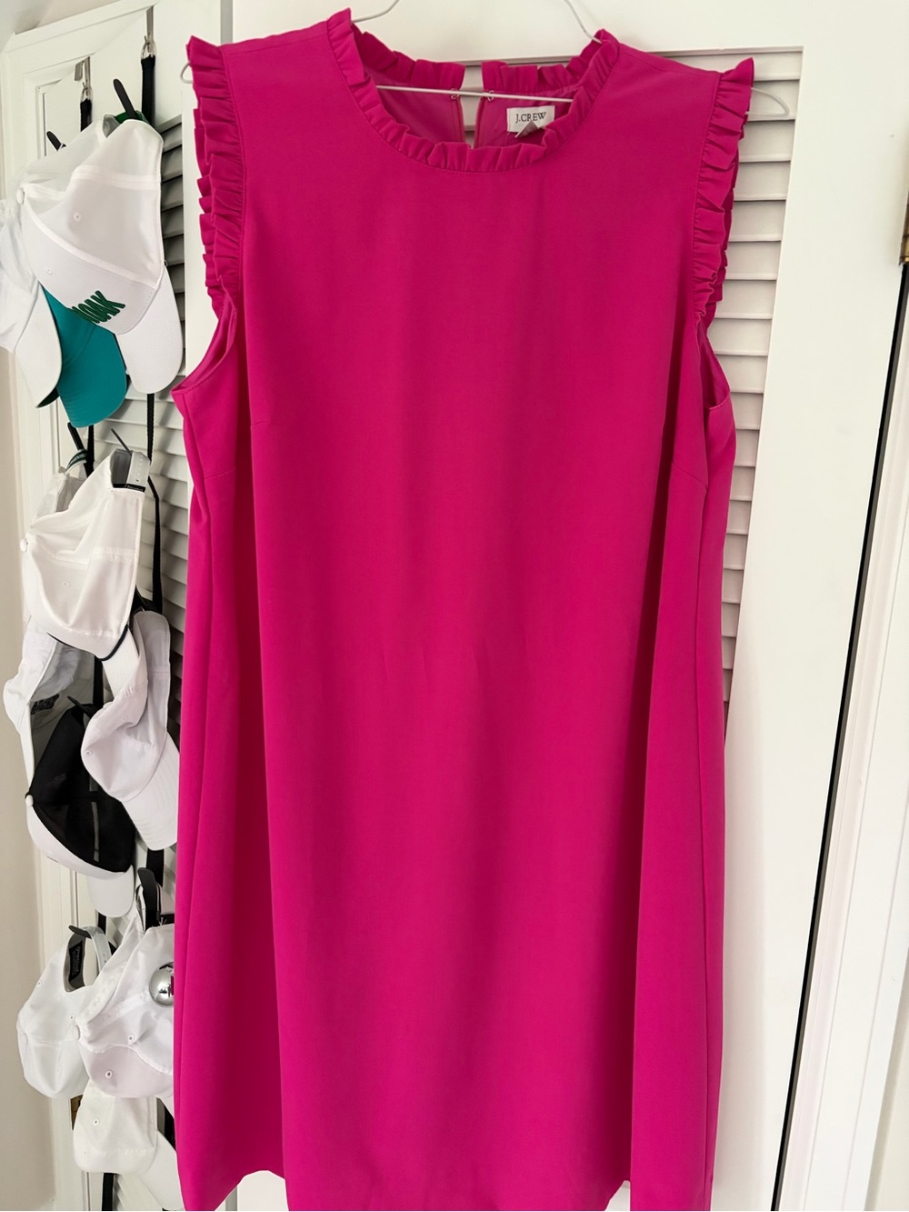 J. Crew Sleeveless Ruffle-Trim Mini Dress in Fuchsia
